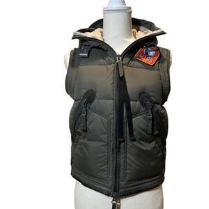 Parajumpers Rare Italian Import Down Vest Hooded Zip Patches Women's Size Small